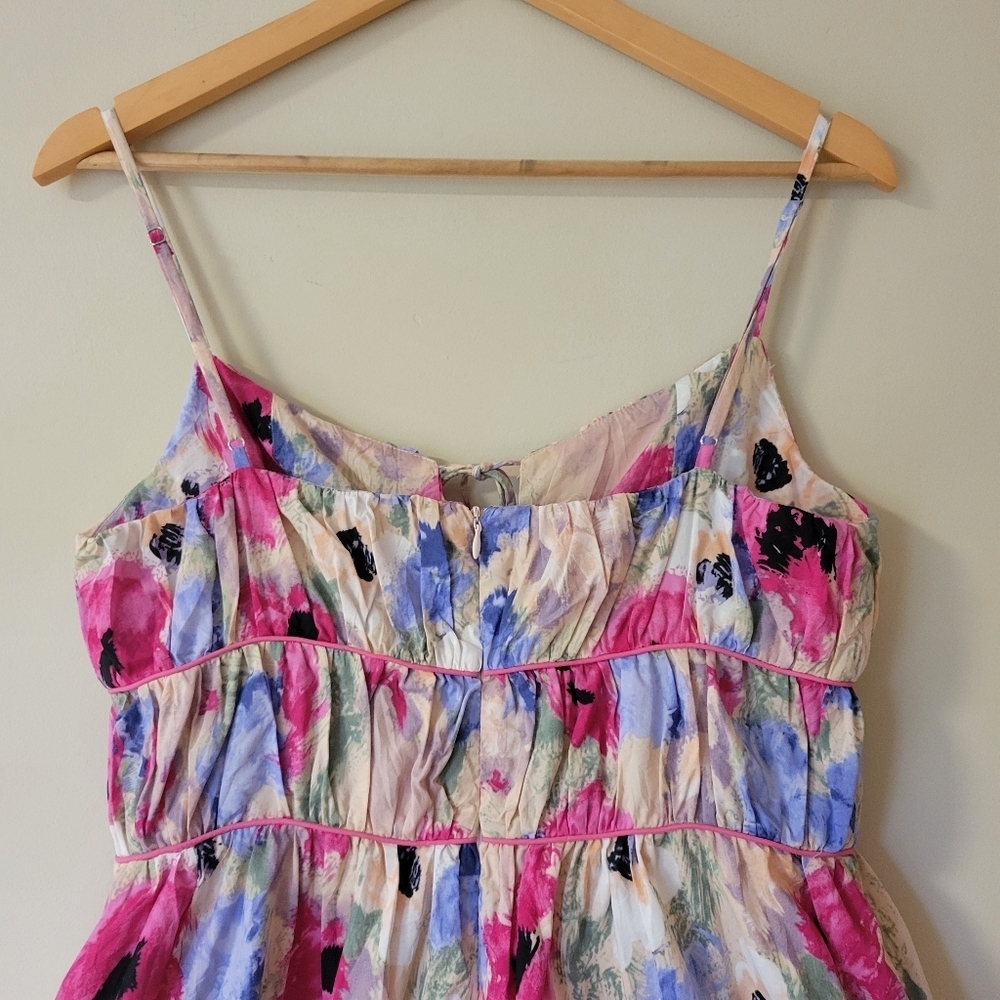 AUREUM Floral Watercolor Spaghetti-Strap Romper in Pink, Blue, Cream - Picture 5 of 9